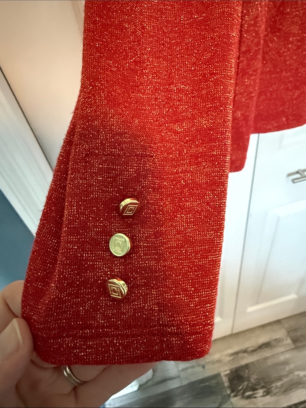 Liz Claiborne Shimmery Red Long-Sleeve Crewneck Top - Picture 2 of 6